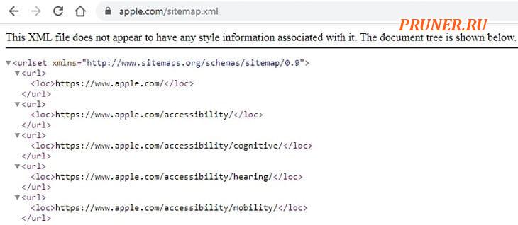 карта сайта xml на сайте apple.com