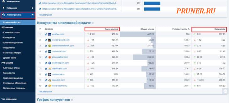 Видимость помогает проанализировать ТОП-20 результатов поисковой выдачи